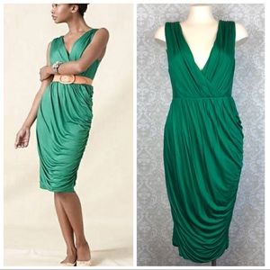 DELETTA Anthro Emerald Green Wicklow Ruched Dress